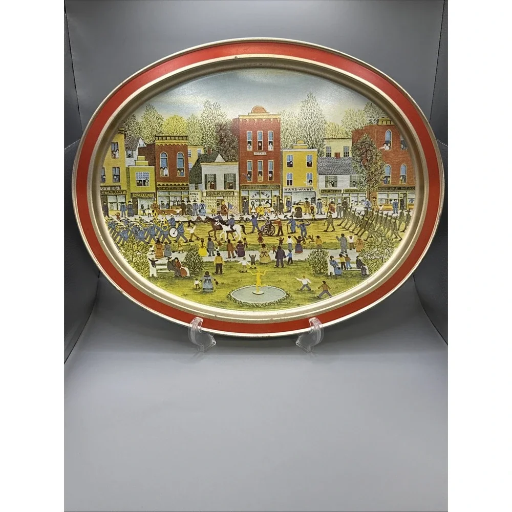 Sunshine Biscuits Cookie Tin Lid Holiday Parade American Folk Art Tray